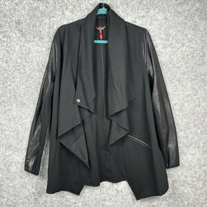 SPANX Black Waterfall Jacket with Leather Sleeves